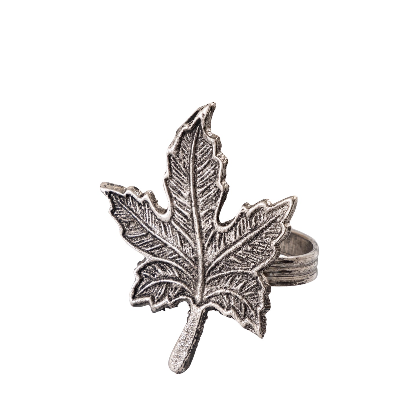 Vintage Maple Leaf Metal Napkin Ring Antique Silver Set of 4