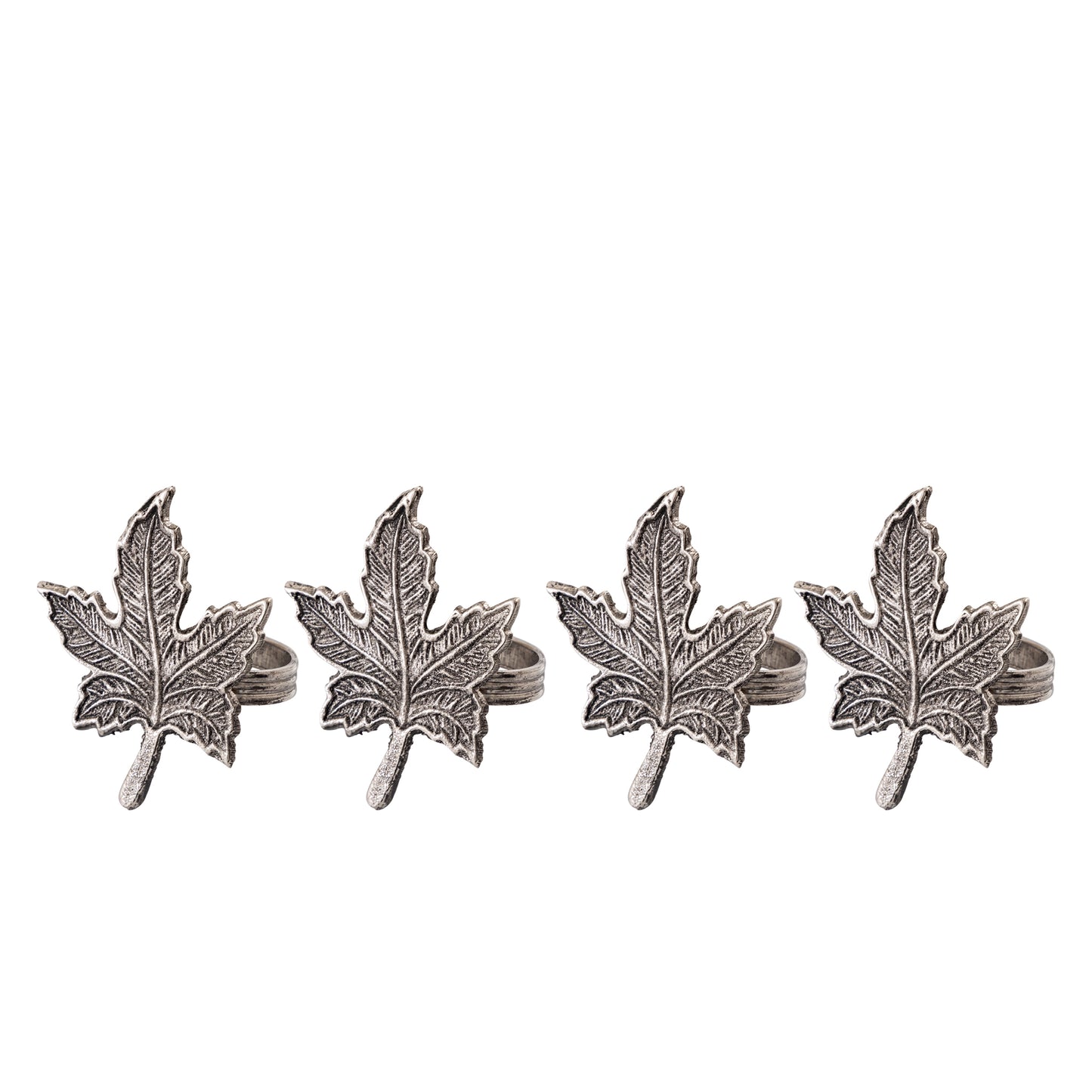 Vintage Maple Leaf Metal Napkin Ring Antique Silver Set of 4