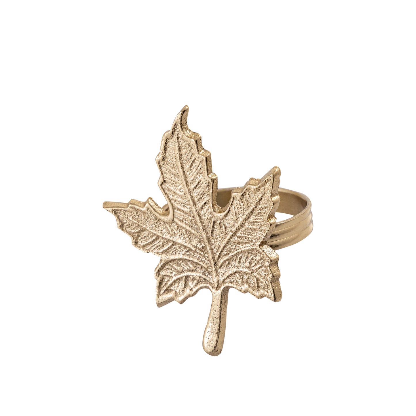 Vintage Maple Leaf Metal Napkin Ring Gold Set of 4