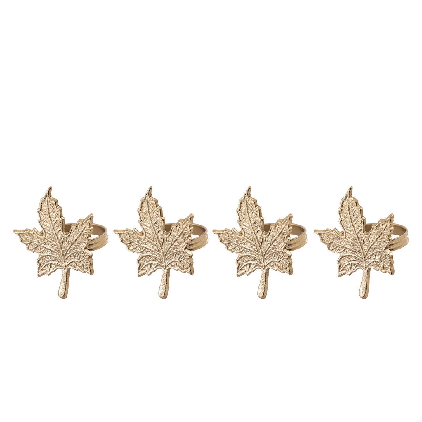 Vintage Maple Leaf Metal Napkin Ring Gold Set of 4