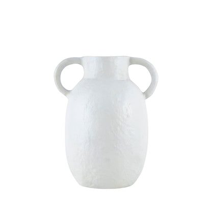 Newport Metal Vase with Handles White Ceramic Finish