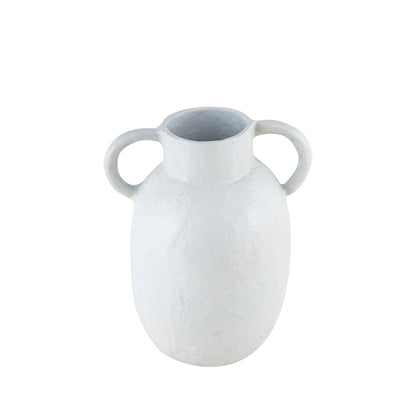 Newport Metal Vase with Handles White Ceramic Finish