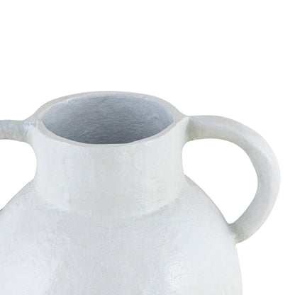 Newport Metal Vase with Handles White Ceramic Finish