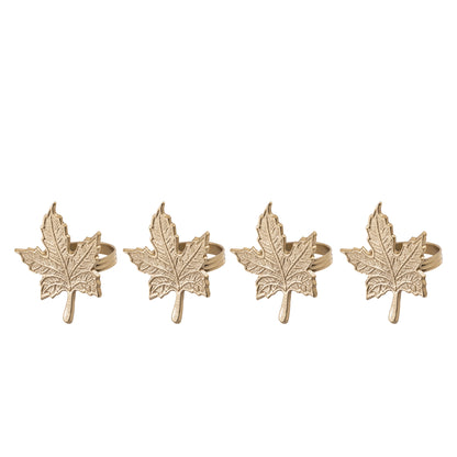 Vintage Maple Leaf Metal Napkin Ring Gold (Set of 4)