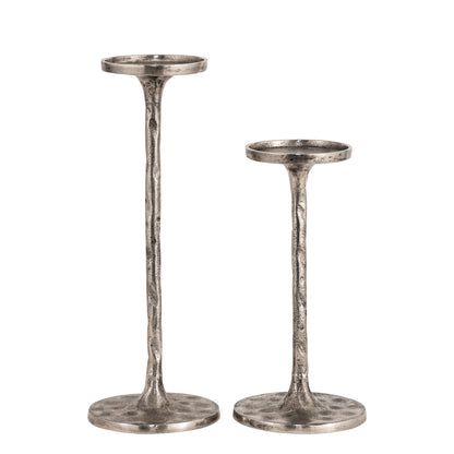 Marlow Set of 2 Hammered Pillar Holder Antique Silver Finish