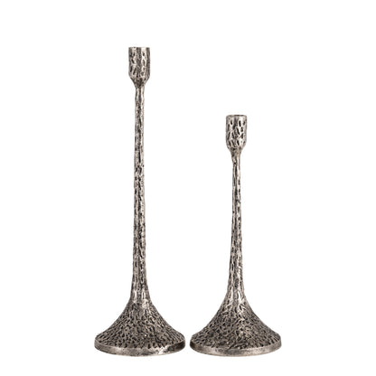 Devon Set of 2 Textured Candle Holders Antique Silver Finish