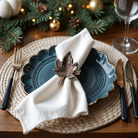 Autumn Maple Leaf Metal Napkin Ring Antique Silver (Set of 4)