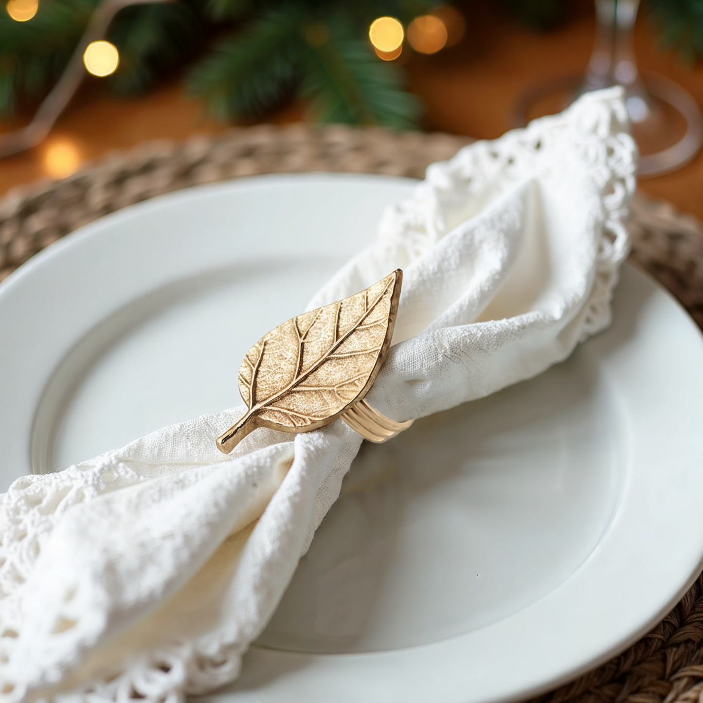 Fall Leaf Metal Napkin Ring Gold (Set of 4)