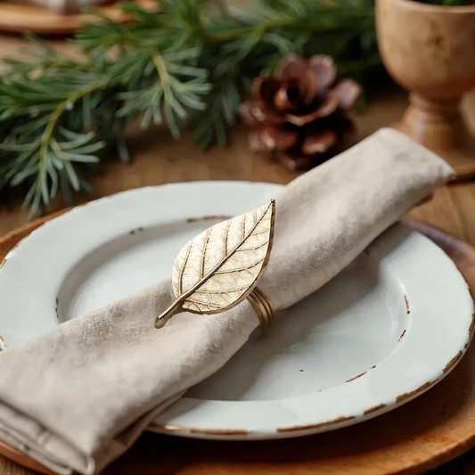 Fall Leaf Metal Napkin Ring Gold (Set of 4)