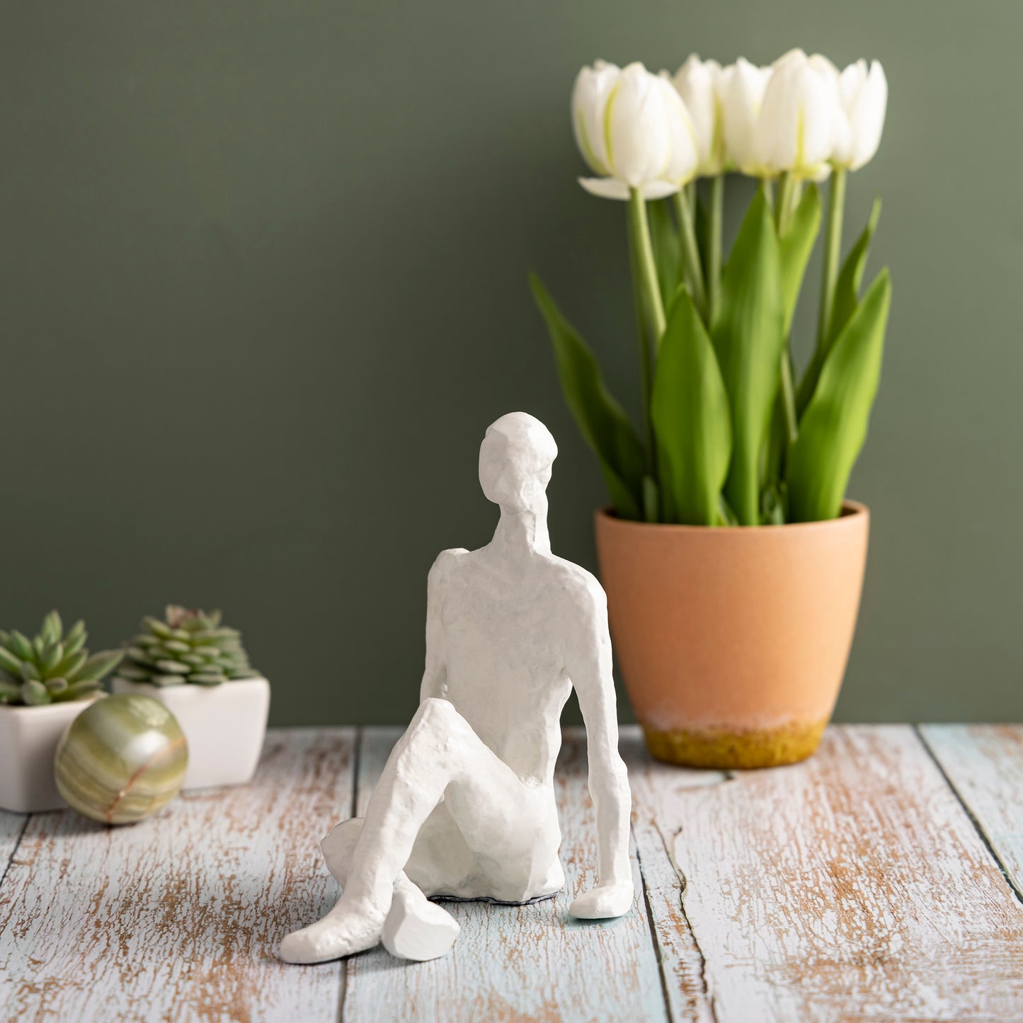 Kingsley Sitting Man Statuette Matte White Finish