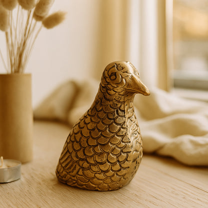 Chirpy Pigeon Bird Statuette Antique Brass