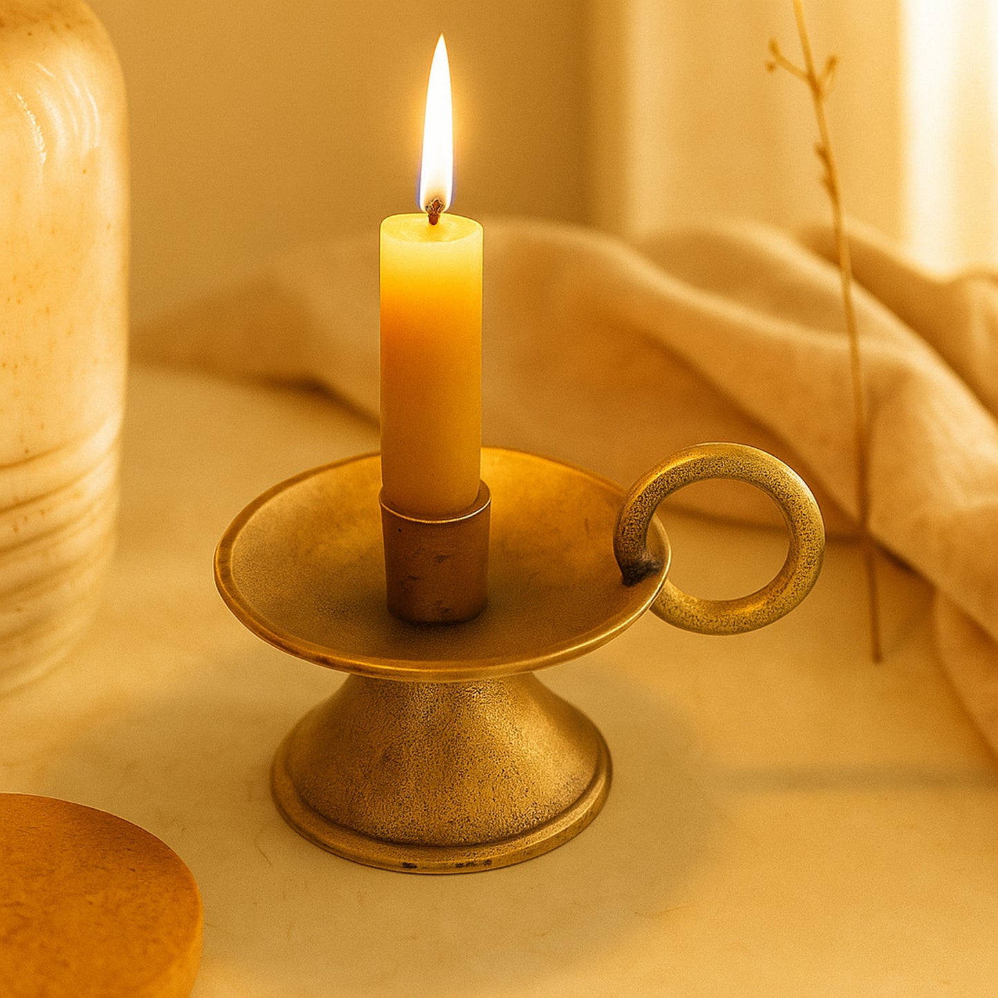 Banbury Taper Short Candle Holder Antique Brass