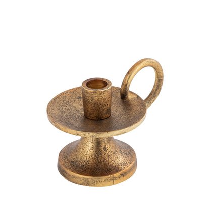 Bronze candle holder with a small cup on a white background