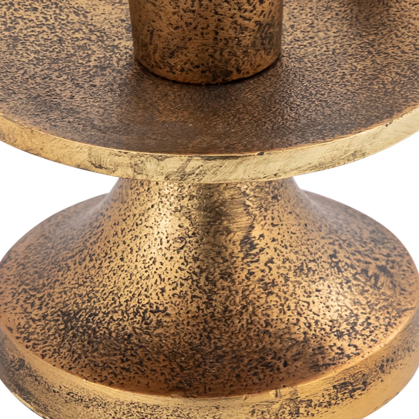 Close-up of a textured bronze candle holder on a white background
