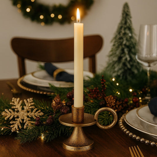 Corby Short Taper Candle Holder Antique Brass