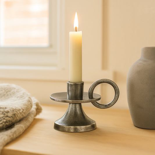 Corby Short Taper Candle Holder Antique Silver