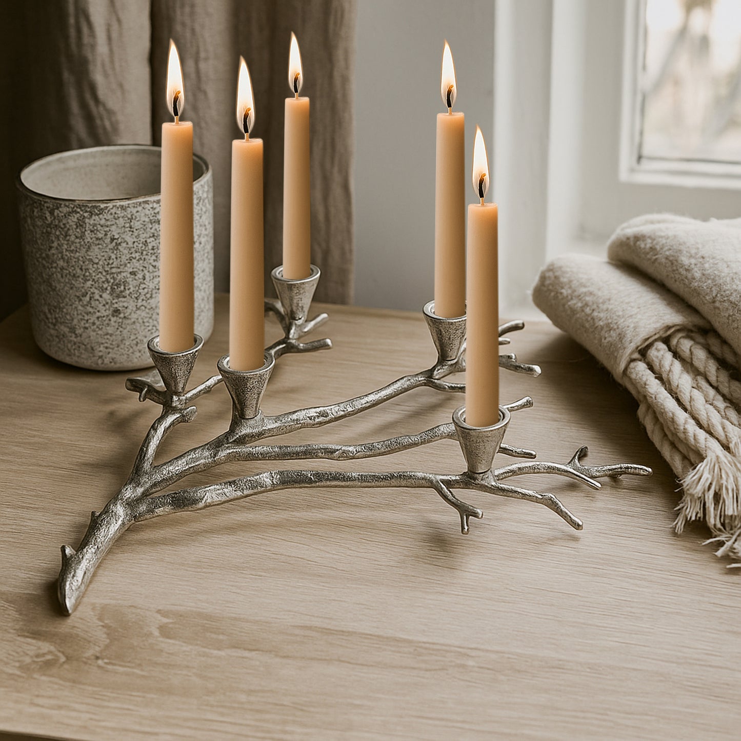 Dunster Branch Design 5-Light Taper Candle Holder Antique Silver