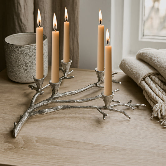 Dunster Branch Design 5-Light Taper Candle Holder Antique Silver