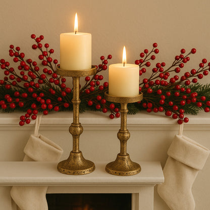 Jarrow Pillar Candle Holders Set of 2 Antique Brass