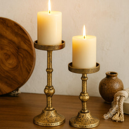 Jarrow Pillar Candle Holders Set of 2 Antique Brass