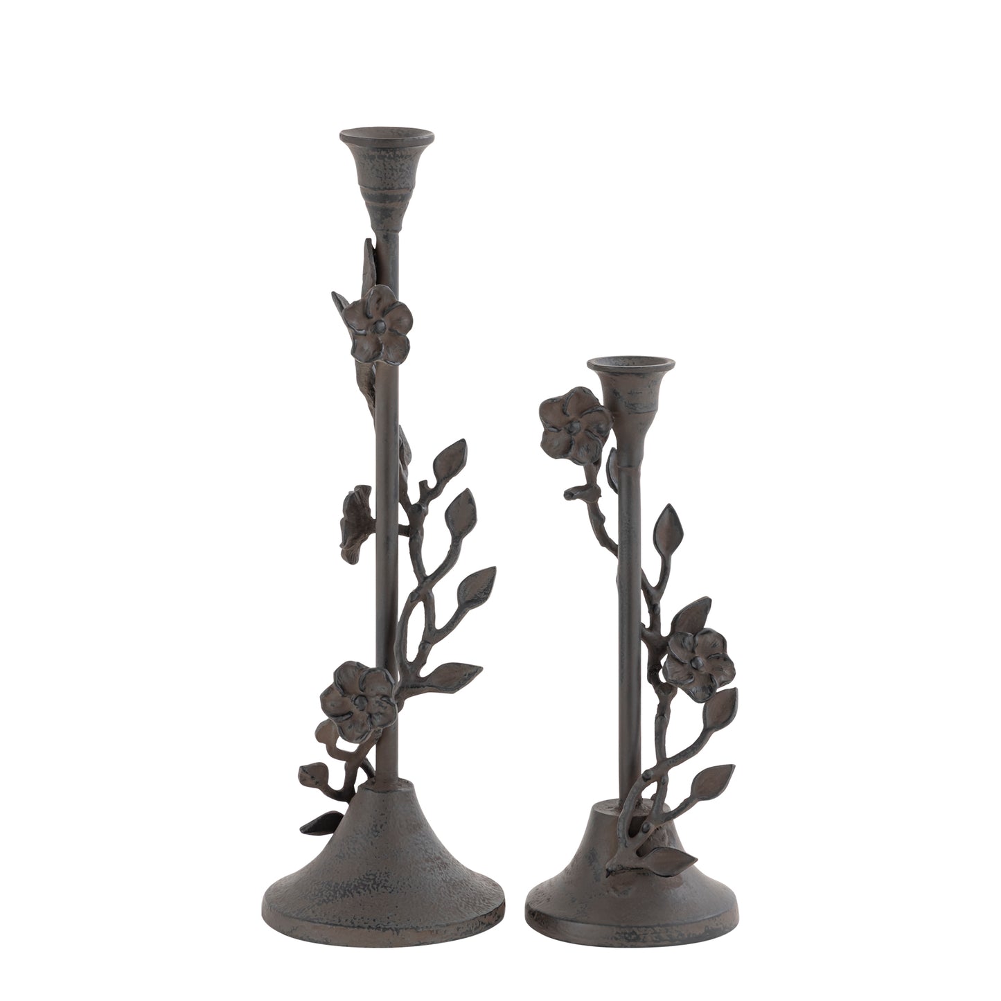 Langport Floral Taper Candle Holders Antique Bronze