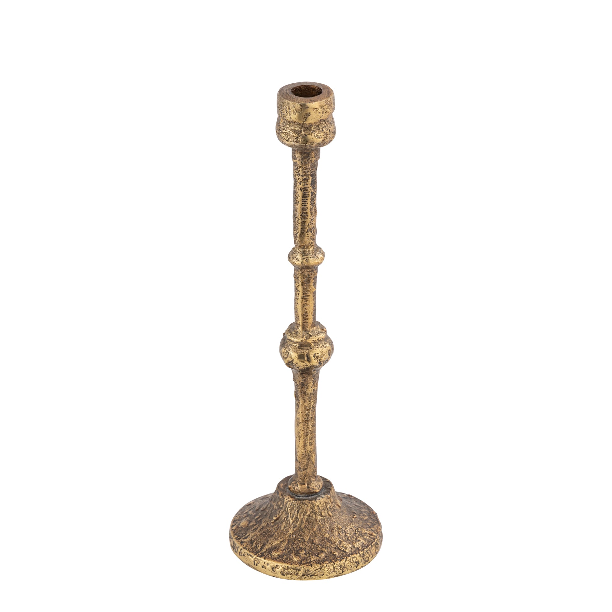 Brass candle holder on a white background