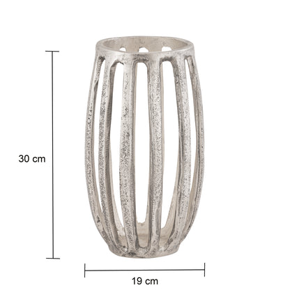 Matlock Arched Metal Pillar Candle Holder Antique Silver (19cm X 30cm)