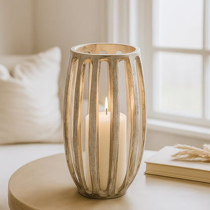 Matlock Arched Metal Pillar Candle Holder Antique Silver (19cm X 30cm)