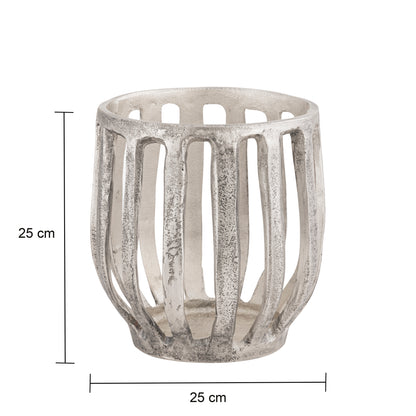 Matlock Arched Metal Pillar Candle Holder Antique Silver (25cm X 25cm)