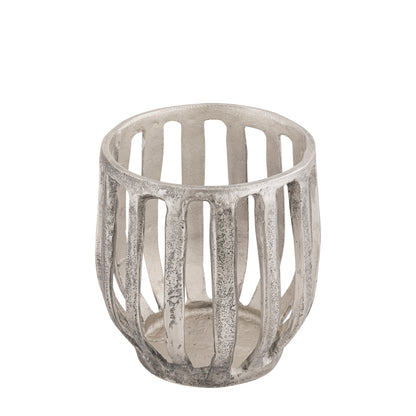 Matlock Arched Metal Pillar Candle Holder Antique Silver (25cm X 25cm)