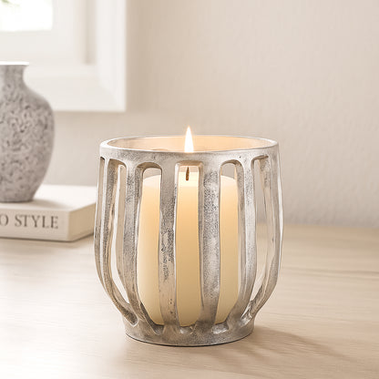 Matlock Arched Metal Pillar Candle Holder Antique Silver (25cm X 25cm)