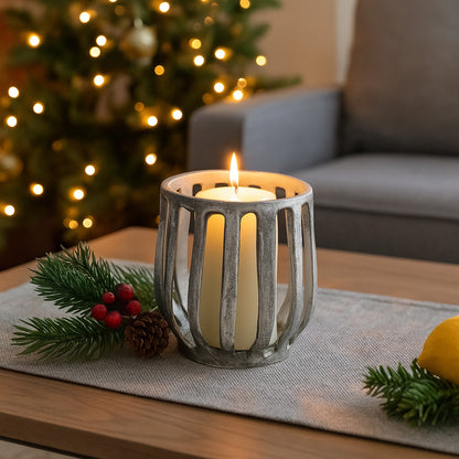 Matlock Arched Metal Pillar Candle Holder Antique Silver (25cm X 25cm)