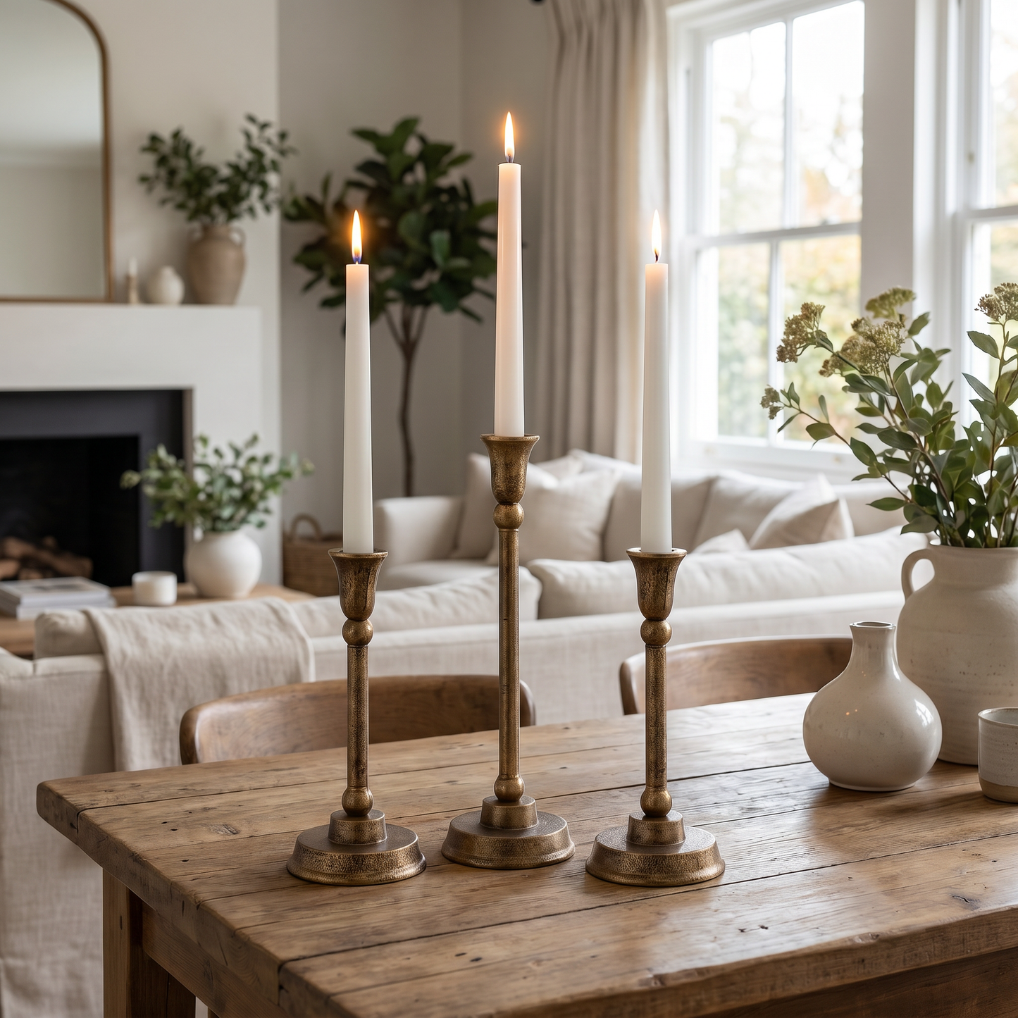 Taper Candleholders Antique Brass Finish | Set of 3 | Telford