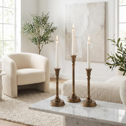 Taper Candleholders Antique Brass Finish | Set of 3 | Telford