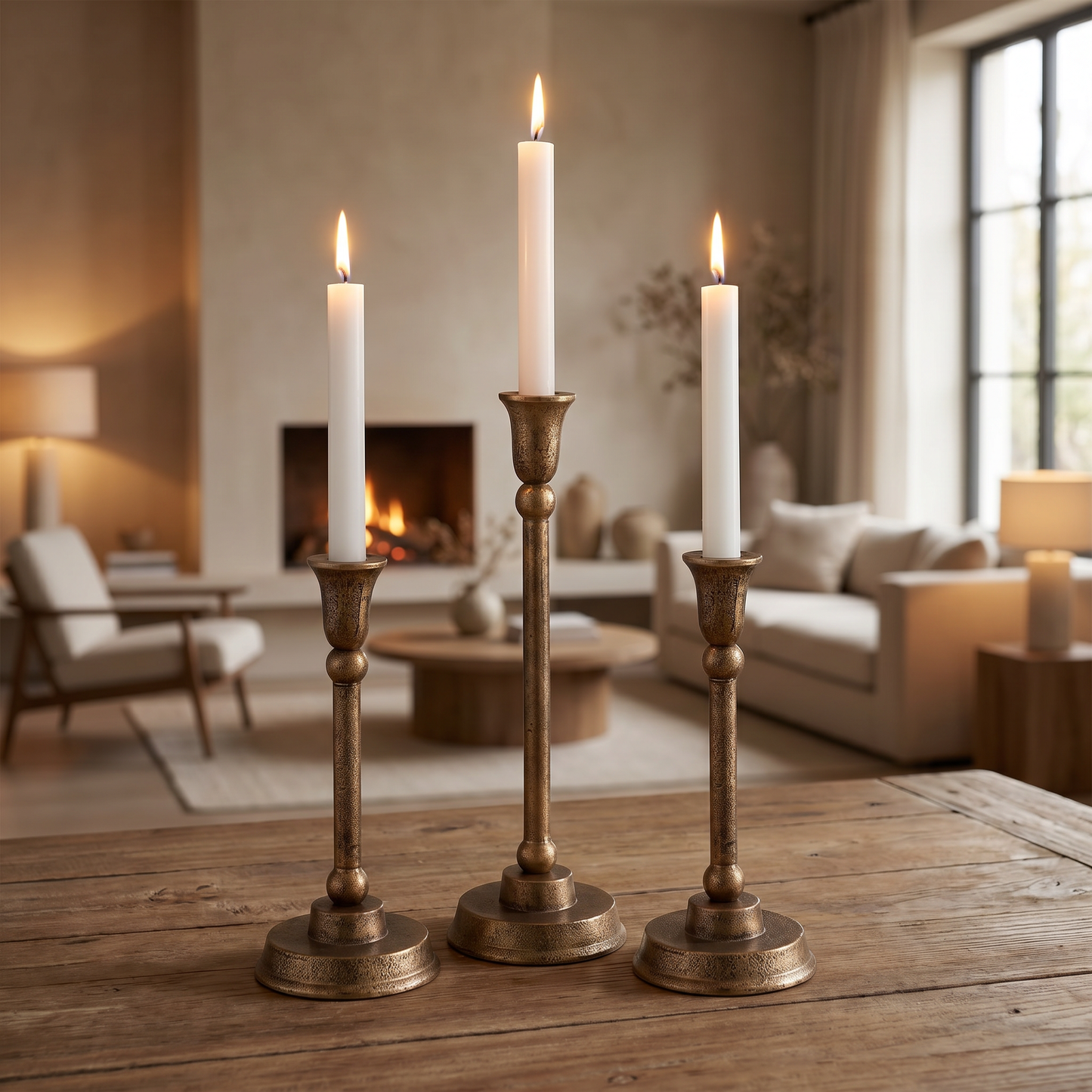 Taper Candleholders Antique Brass Finish | Set of 3 | Telford