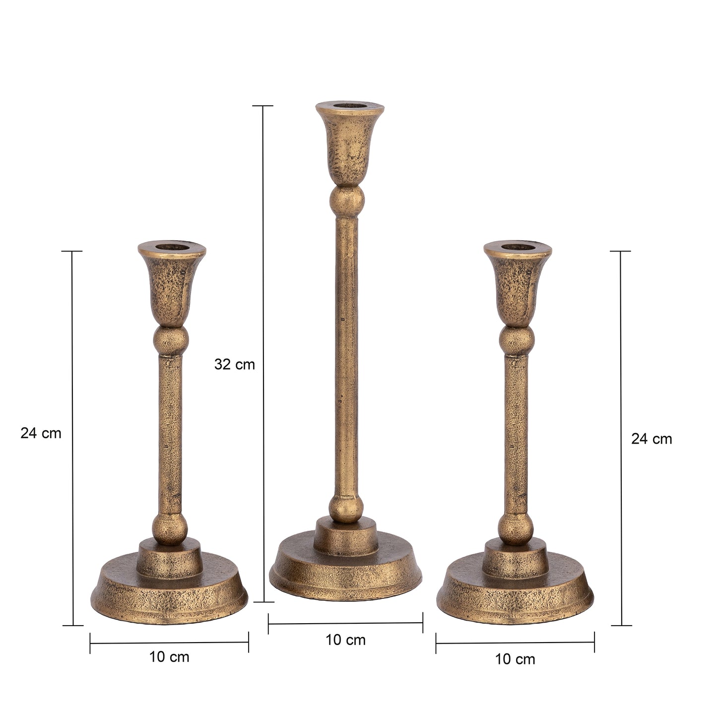 Taper Candleholders Antique Brass Finish | Set of 3 | Telford