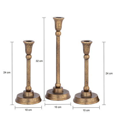 Taper Candleholders Antique Brass Finish | Set of 3 | Telford