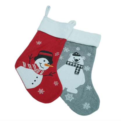 Red Fleece Christmas Stocking with Snowman Motif