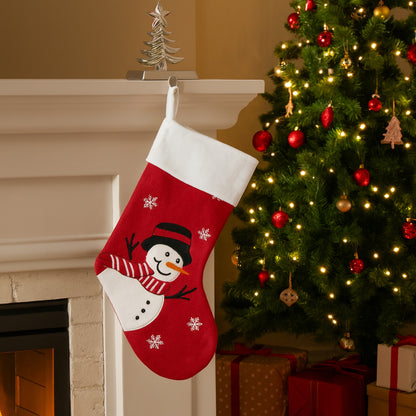 Red Fleece Christmas Stocking with Snowman Motif