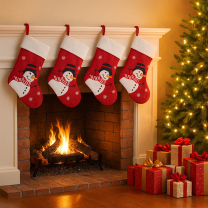 Red Fleece Christmas Stocking with Snowman Motif