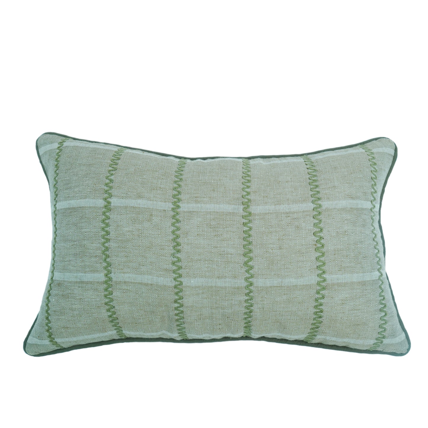 Beige Woven Linen Lumbar Cushion Cover with Embroidered Detail – 30×50cm