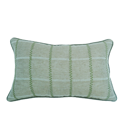 Beige Woven Linen Lumbar Cushion Cover with Embroidered Detail – 30×50cm