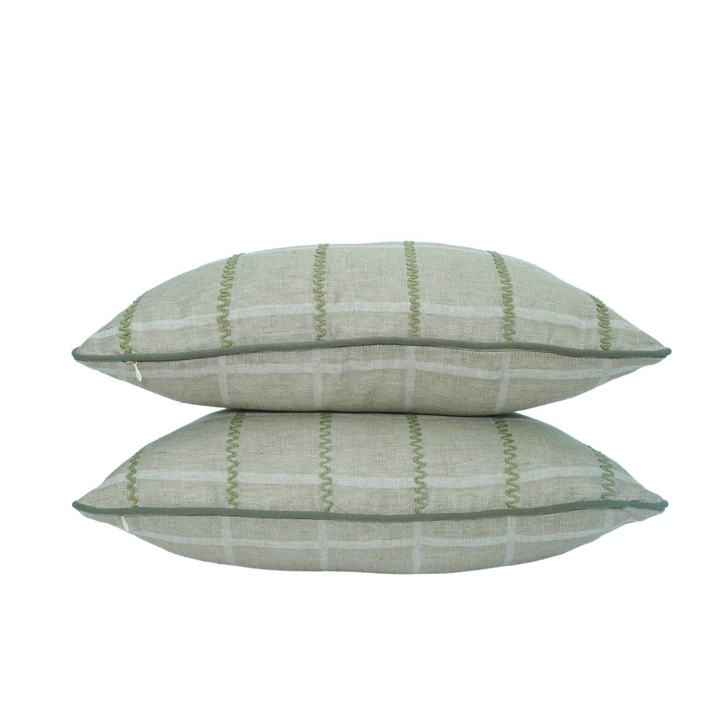 Beige Woven Linen Lumbar Cushion Cover with Embroidered Detail – 30×50cm