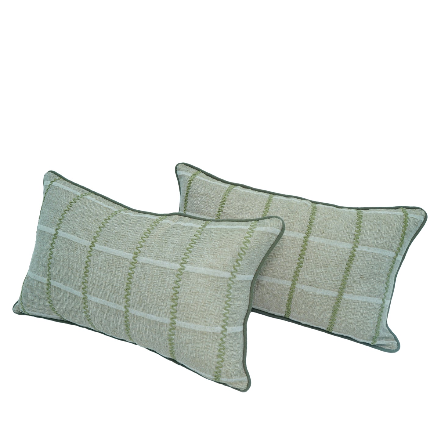 Beige Woven Linen Lumbar Cushion Cover with Embroidered Detail – 30×50cm