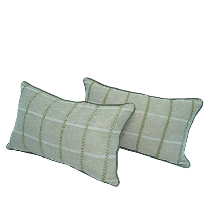 Beige Woven Linen Lumbar Cushion Cover with Embroidered Detail – 30×50cm