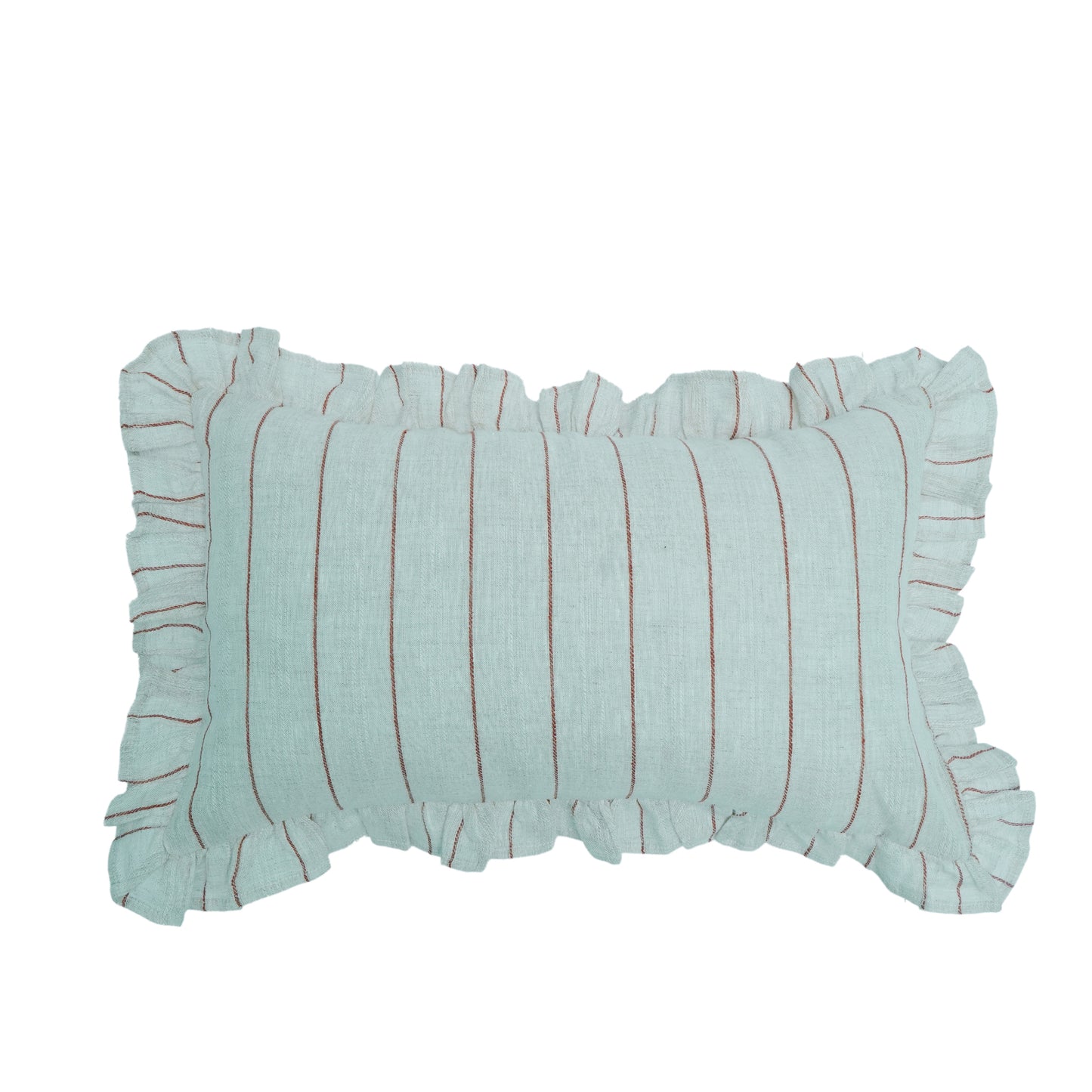 Red Striped Linen Lumbar Cushion Cover with Ruffle Trim – 30×50cm