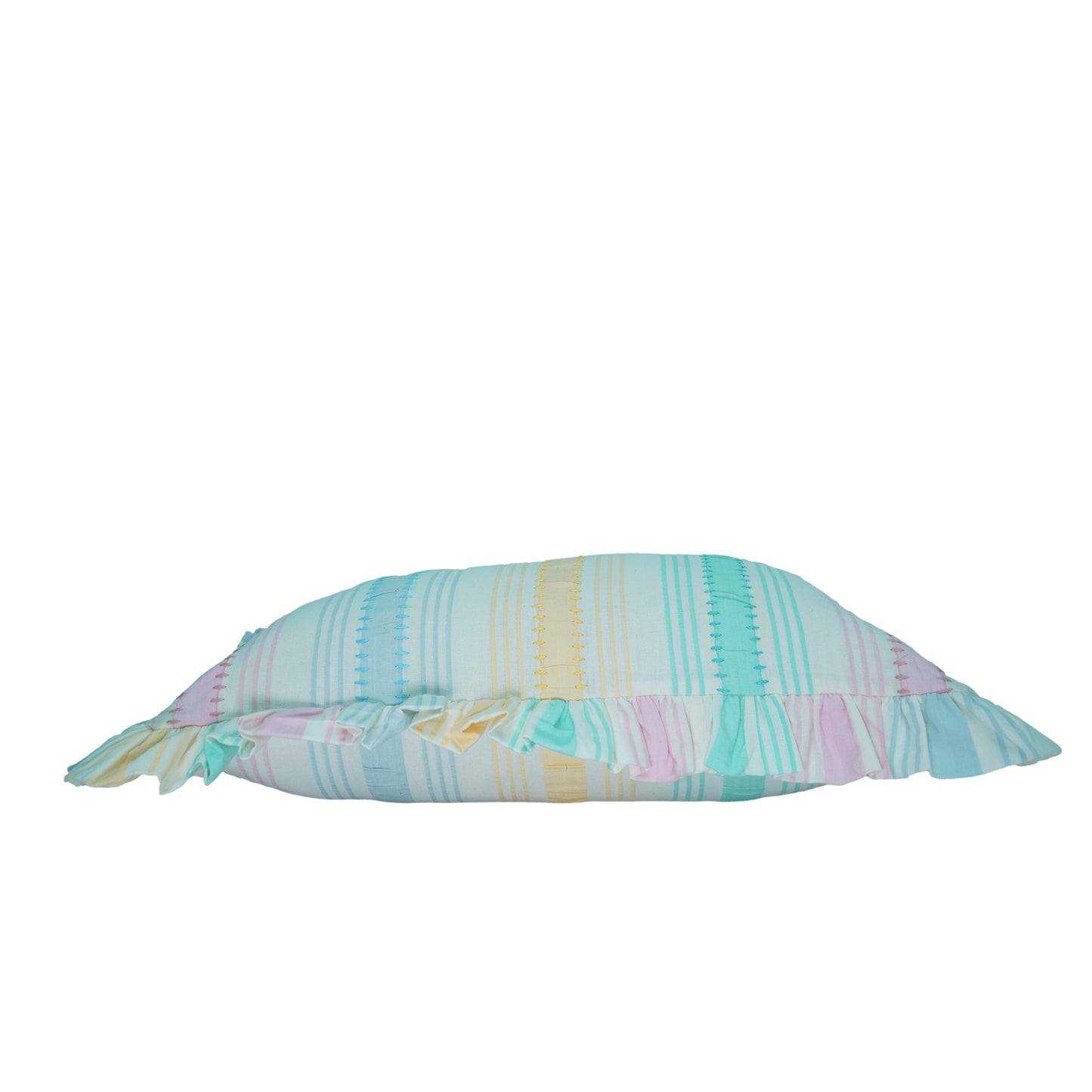 Rainbow Seersucker Cotton Lumbar Cushion Cover with Ruffle Trim - 30x50cm
