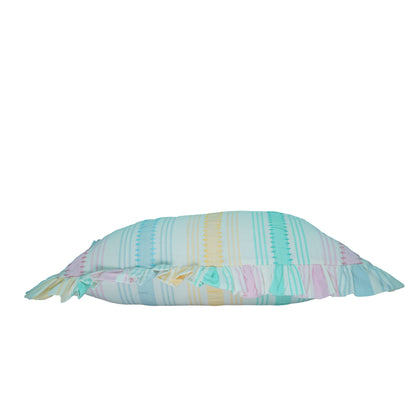Rainbow Seersucker Cotton Lumbar Cushion Cover with Ruffle Trim - 30x50cm