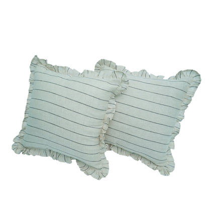 Black Striped Linen Cushion Cover with Ruffle Trim – 45cm