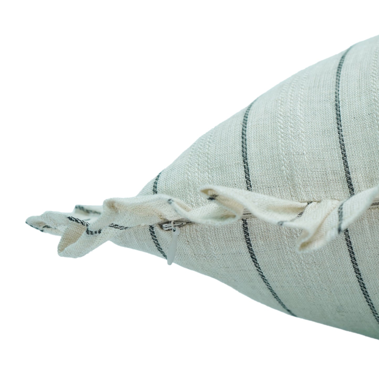 Black Striped Linen Cushion Cover with Ruffle Trim – 45cm